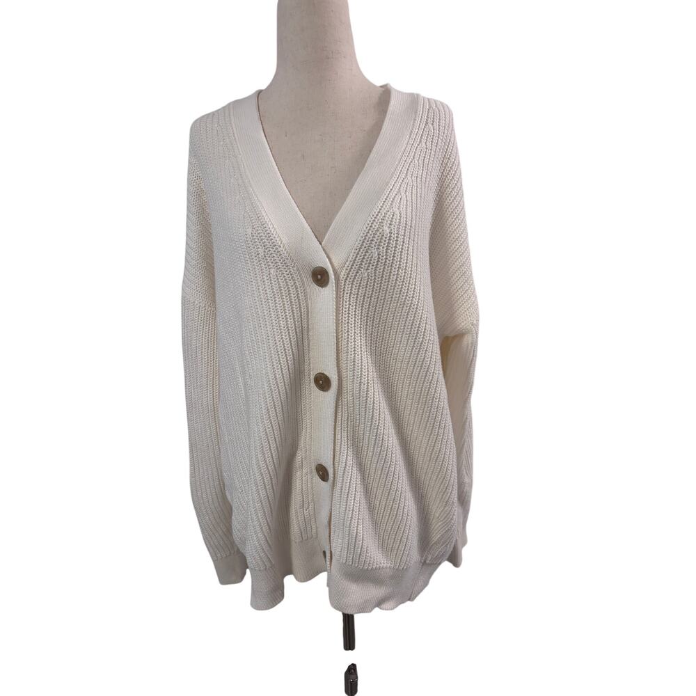 Haven Ivory Cotton Chunky Knit Cardigan Sweater Medium Button Front Boho